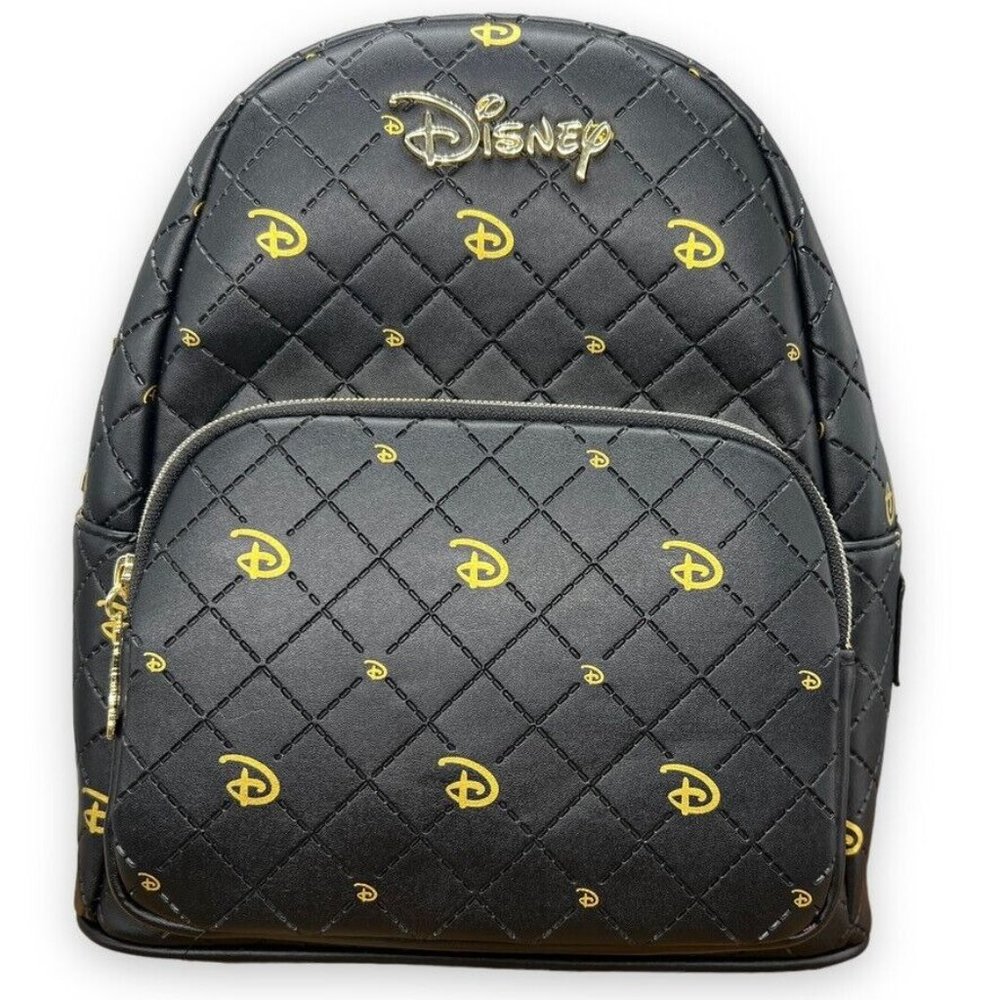 Disney x Loungefly Gold Icon Black Quilted Mini Backpack Faux Leather Hot Topic